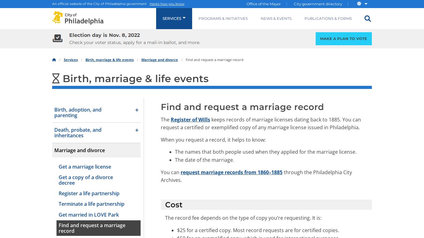 Find and request a marriage record - City of Philadelphia